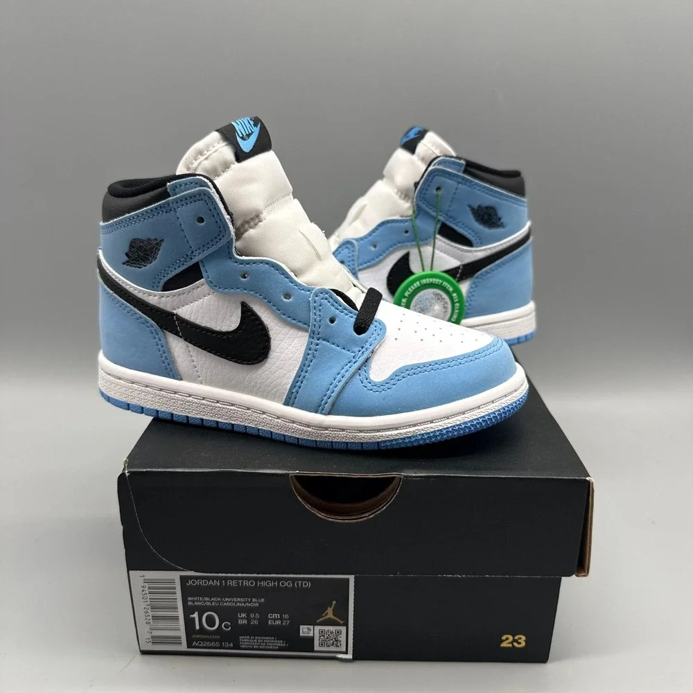 Jordan 1 Retro High OG Toddler‎ 10C University Blue White Black AQ2665-134 EUC